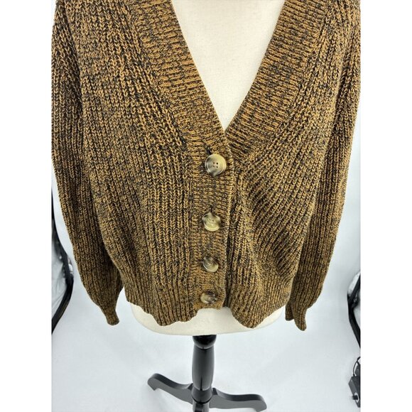 A New Day Womens S Cardigan Sweater Brown Marled Knit Button Front Long Sleeve - Picture 2 of 7